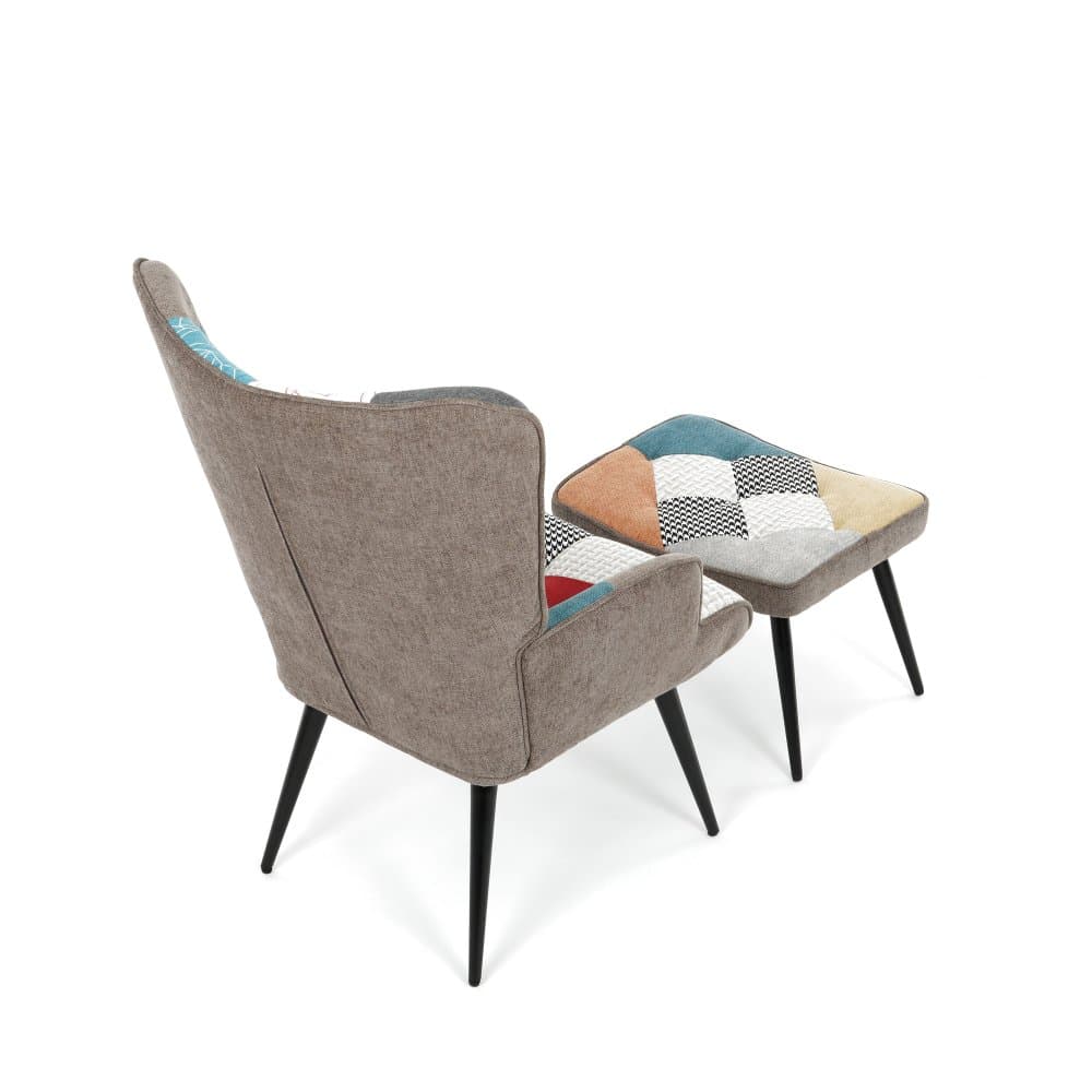 Relaxační křeslo ušák s taburetem Royal II, Patchwork 9