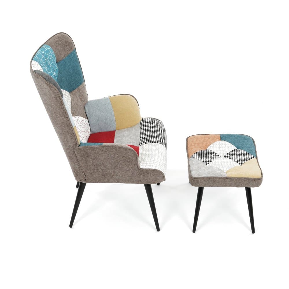 Relaxační křeslo ušák s taburetem Royal II, Patchwork 8