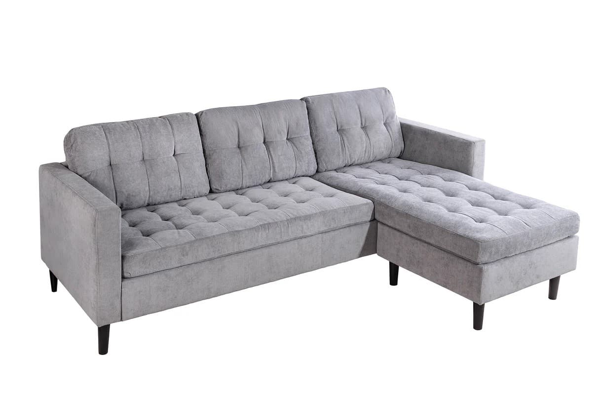 Designová třímístná rohová sedačka Sallen s manšestrovým potahem a čtvercovým prošíváním 220 cm