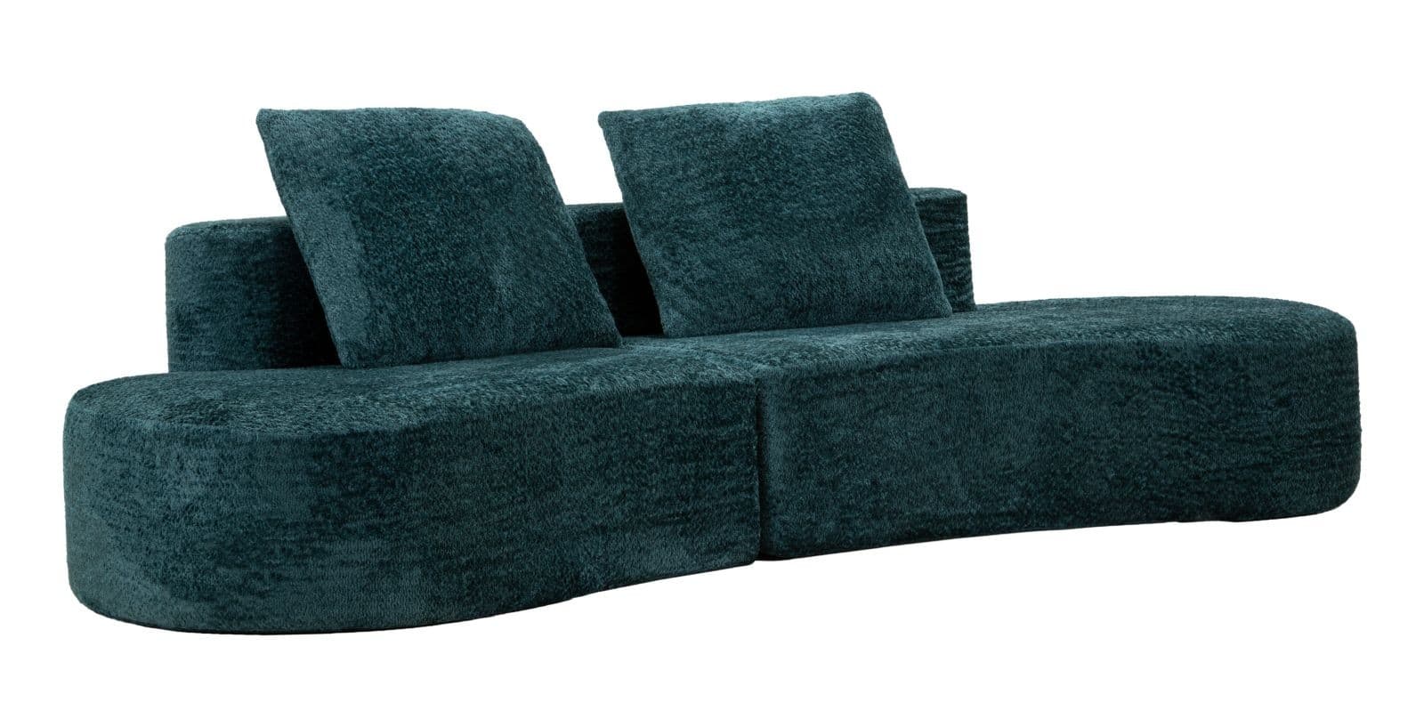 Designová oblá čtyřmístná sedačka Lilos s plyšovým potahem v organickém tvaru 238 cm, Tmavě modré