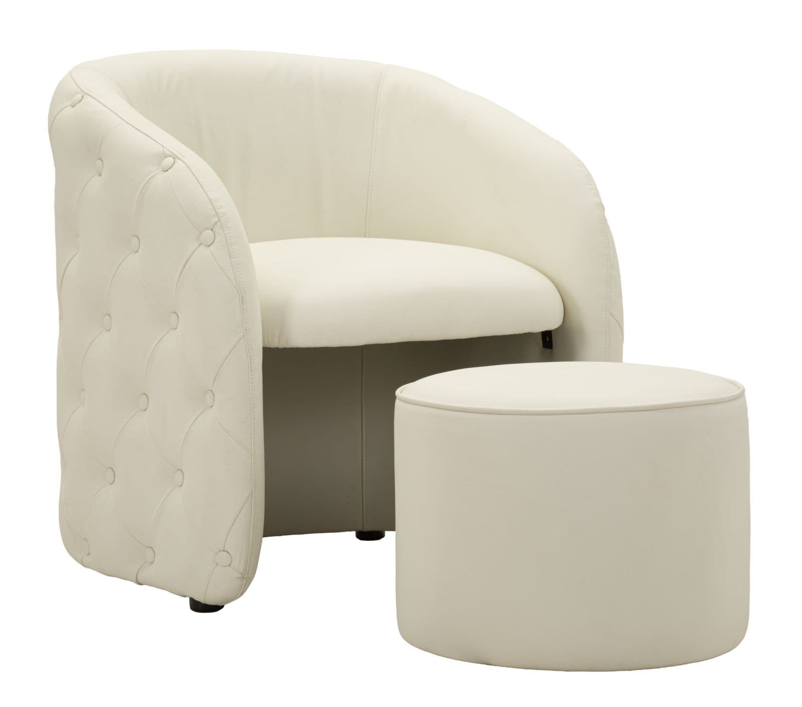 Designové art deco křeslo s taburetkou Zilla s potahem z ekokůže s chesterfield prošíváním 76 cm