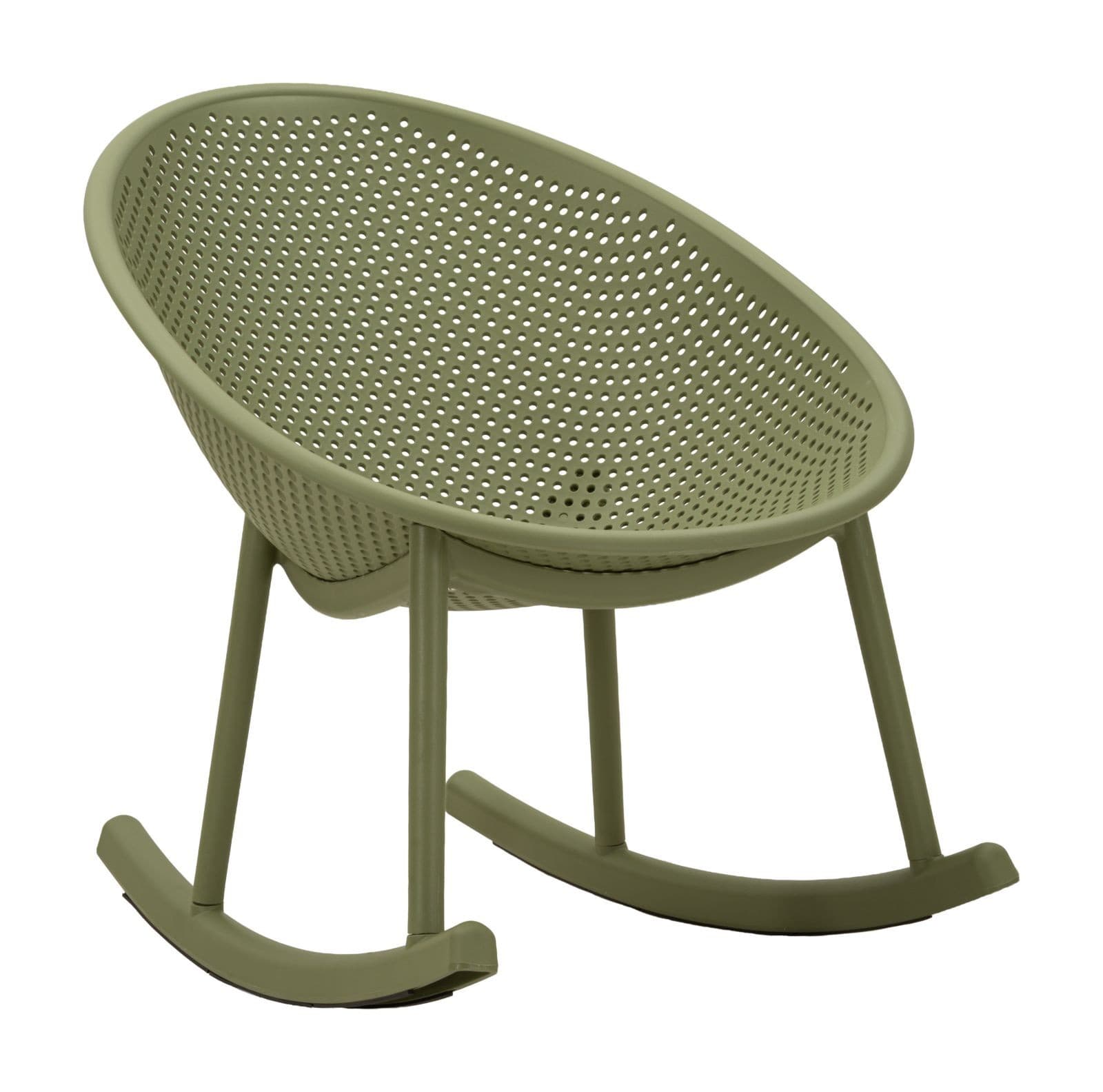 Moderní kulaté houpací křeslo Isola s kompaktním sedátkem a opěrkou s perforovaným designem 66 cm