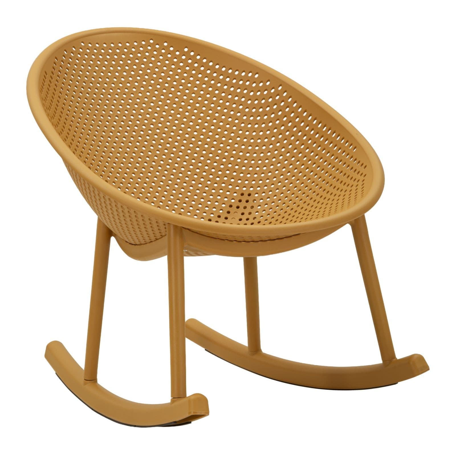 Designové moderní houpací křeslo Isola s kulatou sedací částí s perforovaným vzorem ve 66 cm