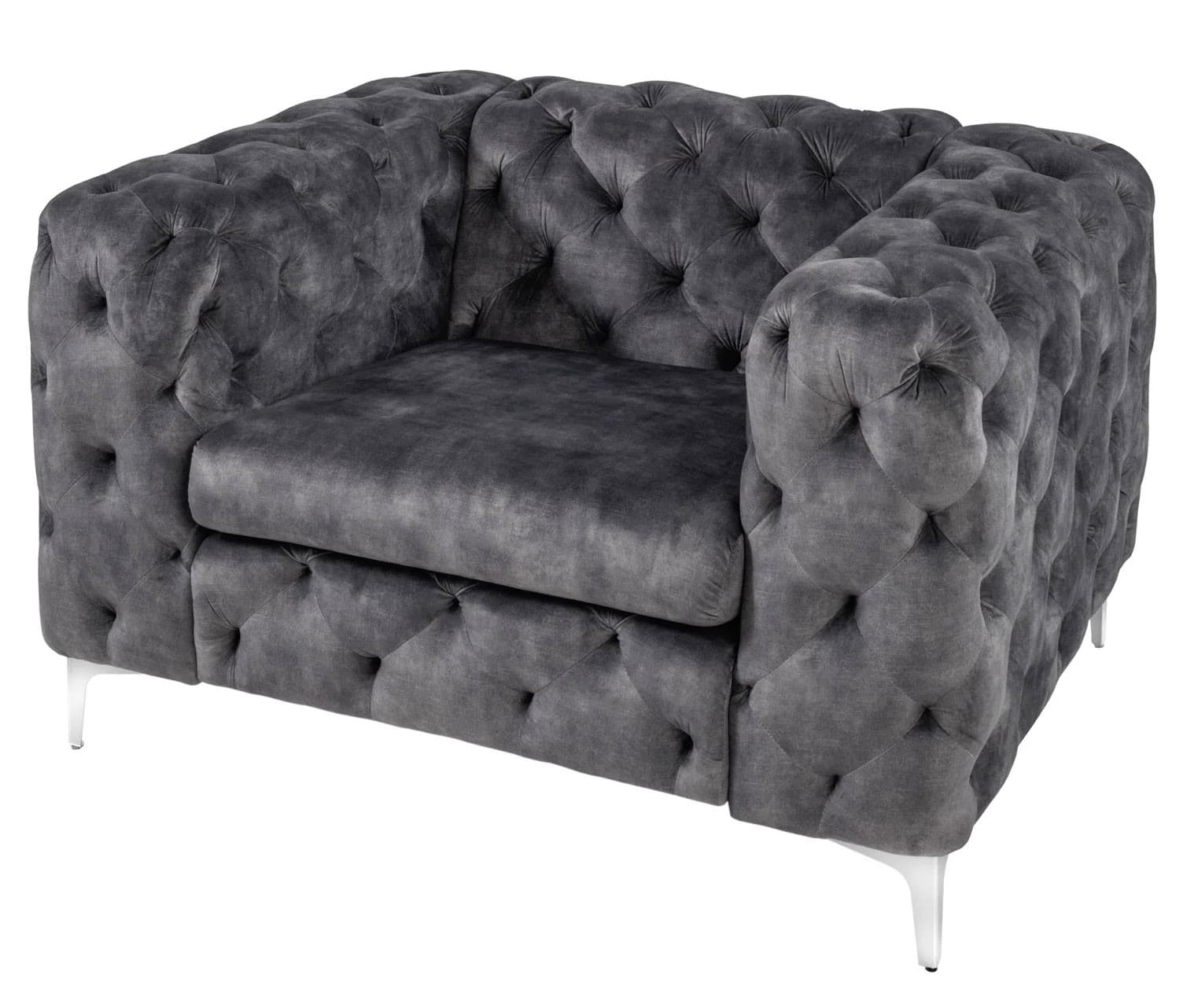 Designové chesterfield křeslo Modern Barock se sametovým potahem a nožičkami z kovu 120 cm