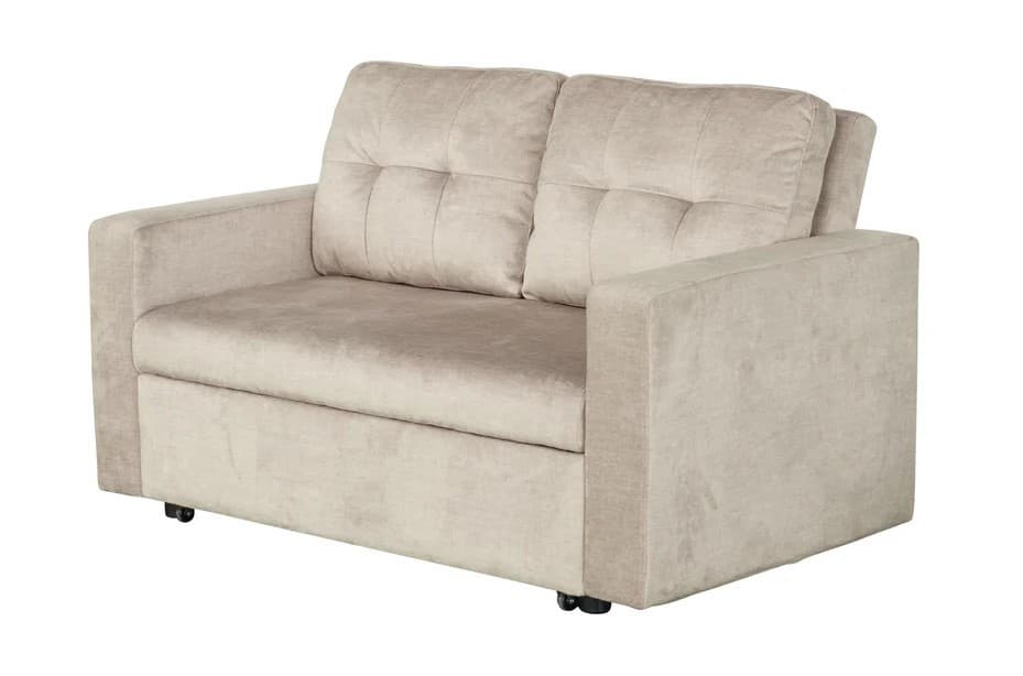 Designová moderní rozkládací dvousedačka Lotta se sametovým potahem a prošívanými opěrkovými polštáři 142 cm
