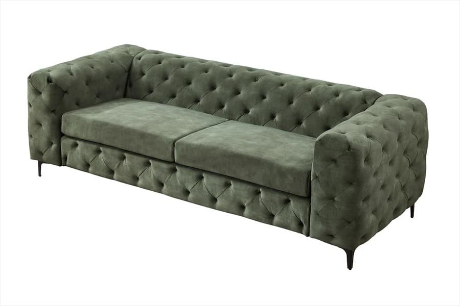 Moderní glamour třímístná sedačka Modern Barock se sametovým potahem s prošíváním v chesterfield stylu 235 cm