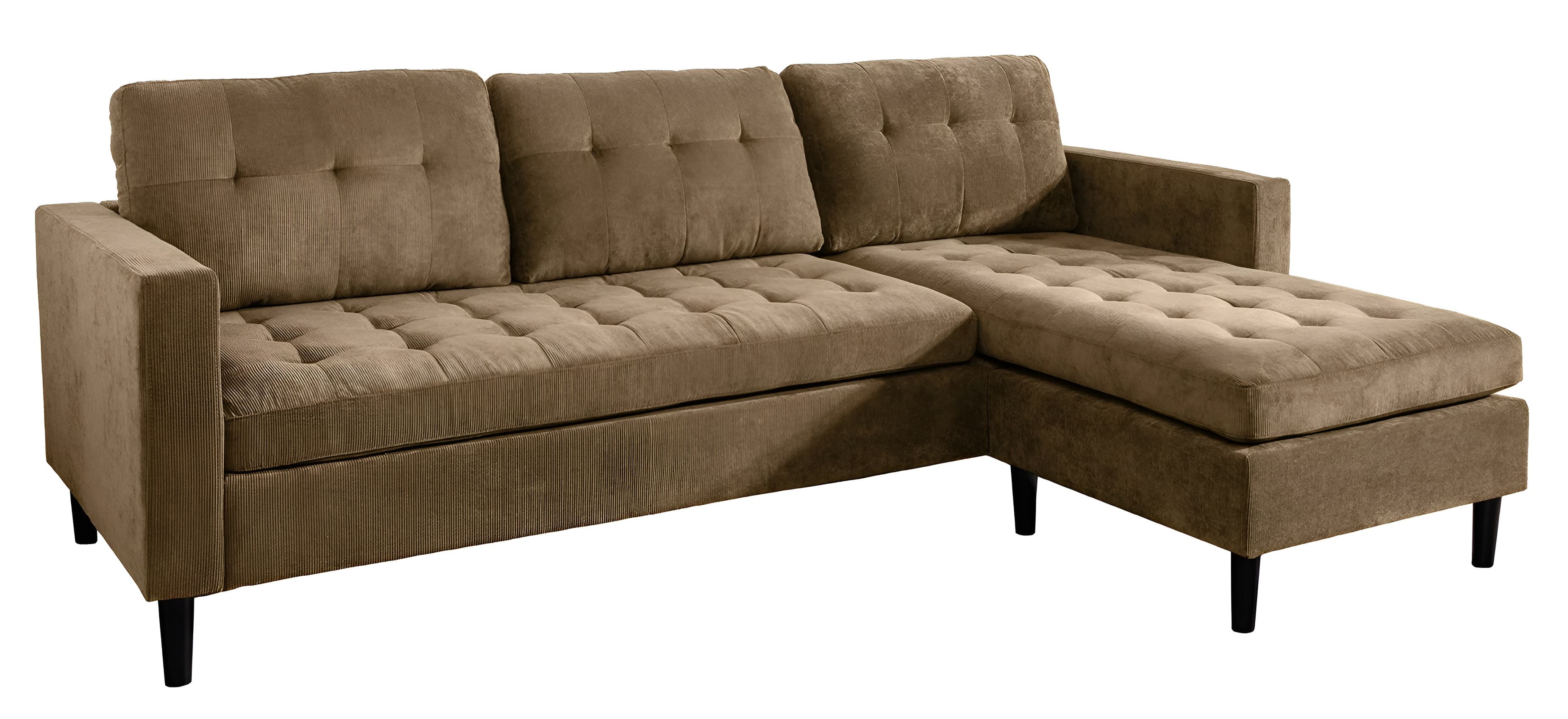 Designová třímístná rohová sedačka Sellan s manšestrovým potahem a čtvercovým prošíváním 220 cm