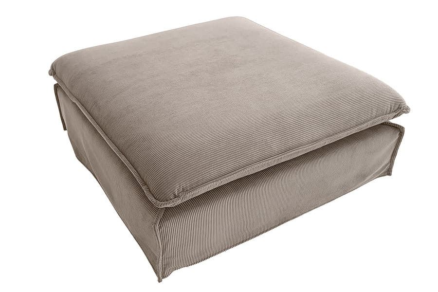 Designová skandinávská čtvercová taburetka Heaven s manšestrovým potahem odstínu greige 100 cm