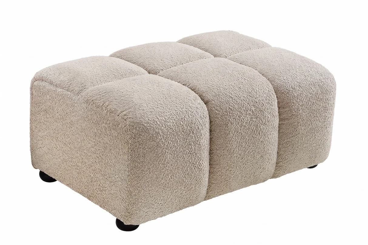 Designová moderní obdélníková taburetka Yang s buklé potahem ve světlé s hlubokým prošíváním 100 cm