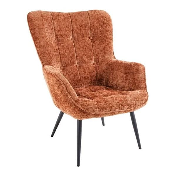 Designové retro křeslo Scandinavia s žinylkovým potahem s prošíváním s knoflíky a nohama 73 cm