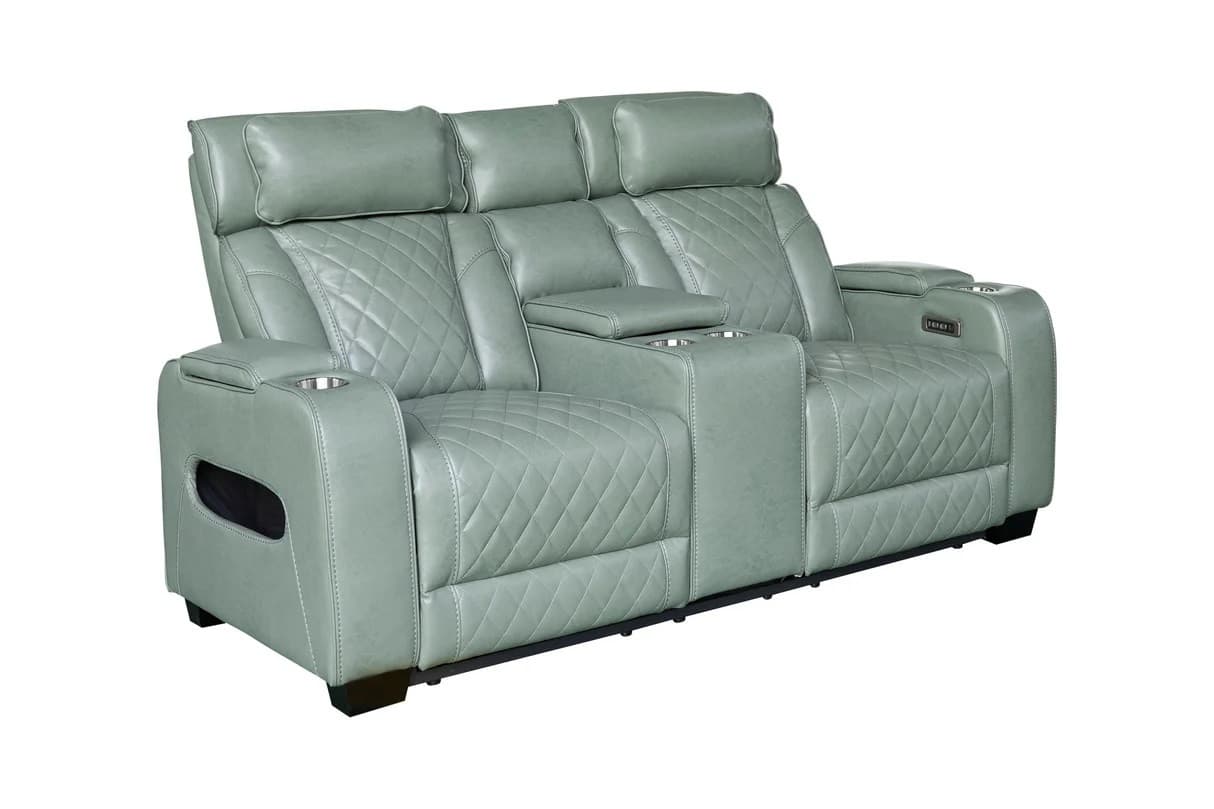 Moderní kino dvousedačka Phoenix s koženým potahem s funkcí polohování a úložným prostorem 190 cm