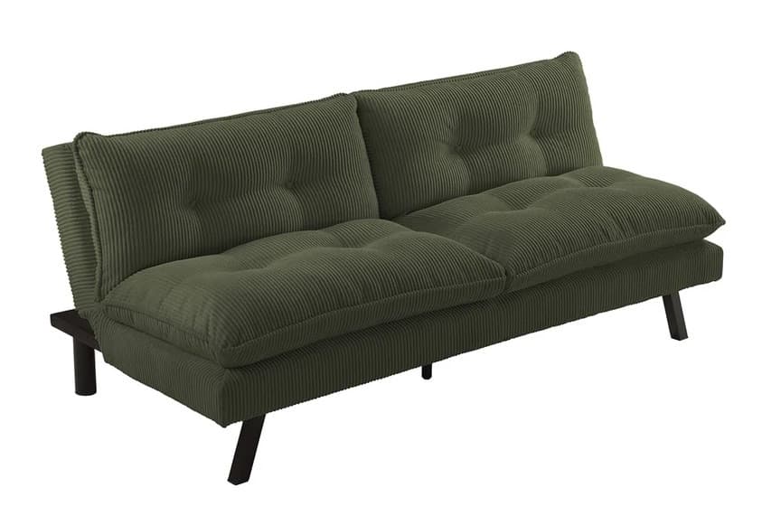 Skandinávská rozkládací trojsedačka Otto s manšestrovým potahem s prošíváním s knoflíky a nohama 190 cm