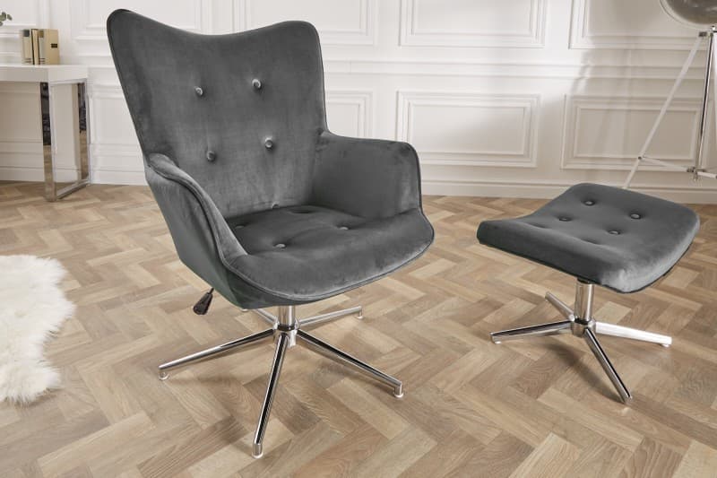 Stylové moderní křeslo Deventry Gris ze sametu