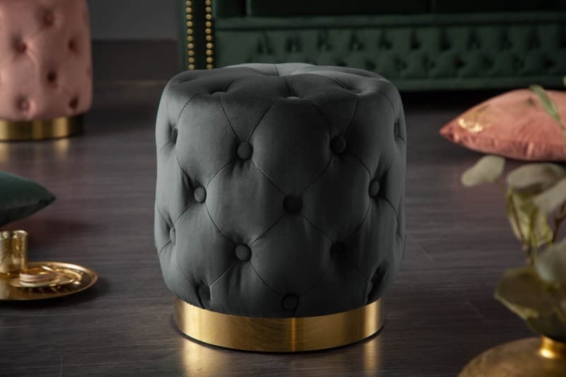 Chesterfield stylová kruhová taburetka Modern Barock 37cm, Černé
