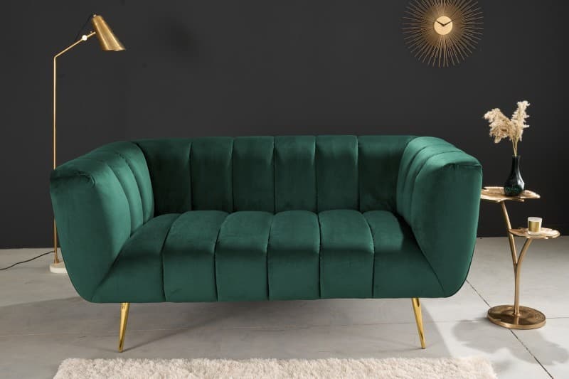 Art deco sametová dvousedačka Vermont ve s opěrkami na ruce na nožičkách 165cm