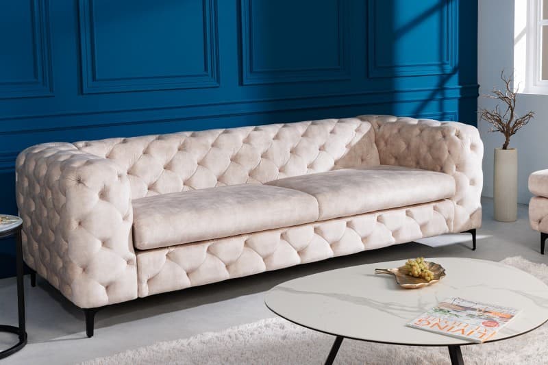 Sametová čalouněná sedačka Limonny champagne v moderním barokním stylu 235cm