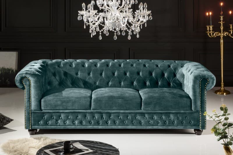 Chesterfield trojsedačka Maya s sametovým čalouněním 205cm