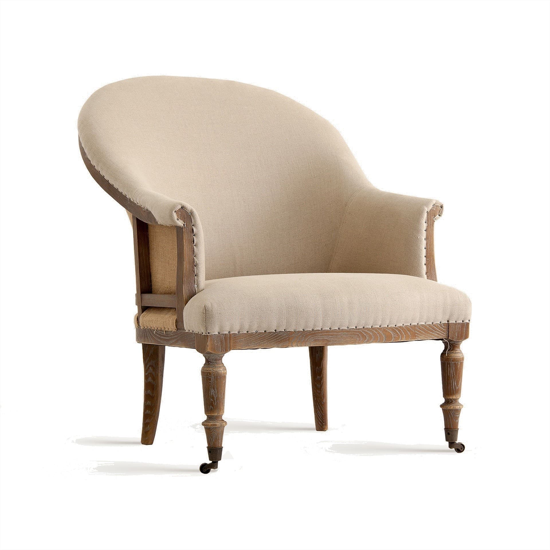 Luxusní rustikální křeslo Carlos s vyřezávanými dřevěnými nožičkami vintage barvě s čalouněním 92 cm