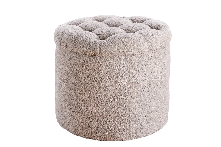 Moderní kulatá barokní bouclá taburetka Modern barock s úložným prostorem 50 cm