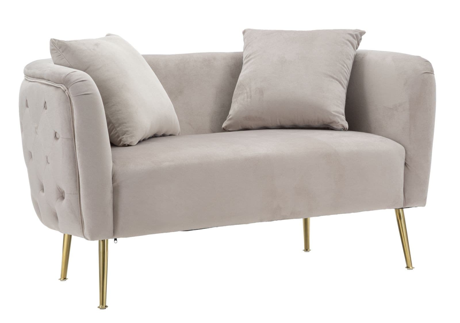 Art deco obdélníková dvoumístná sedačka Zeran s sametovým potahem s prošíváním a kovovými nožičkami 127 cm