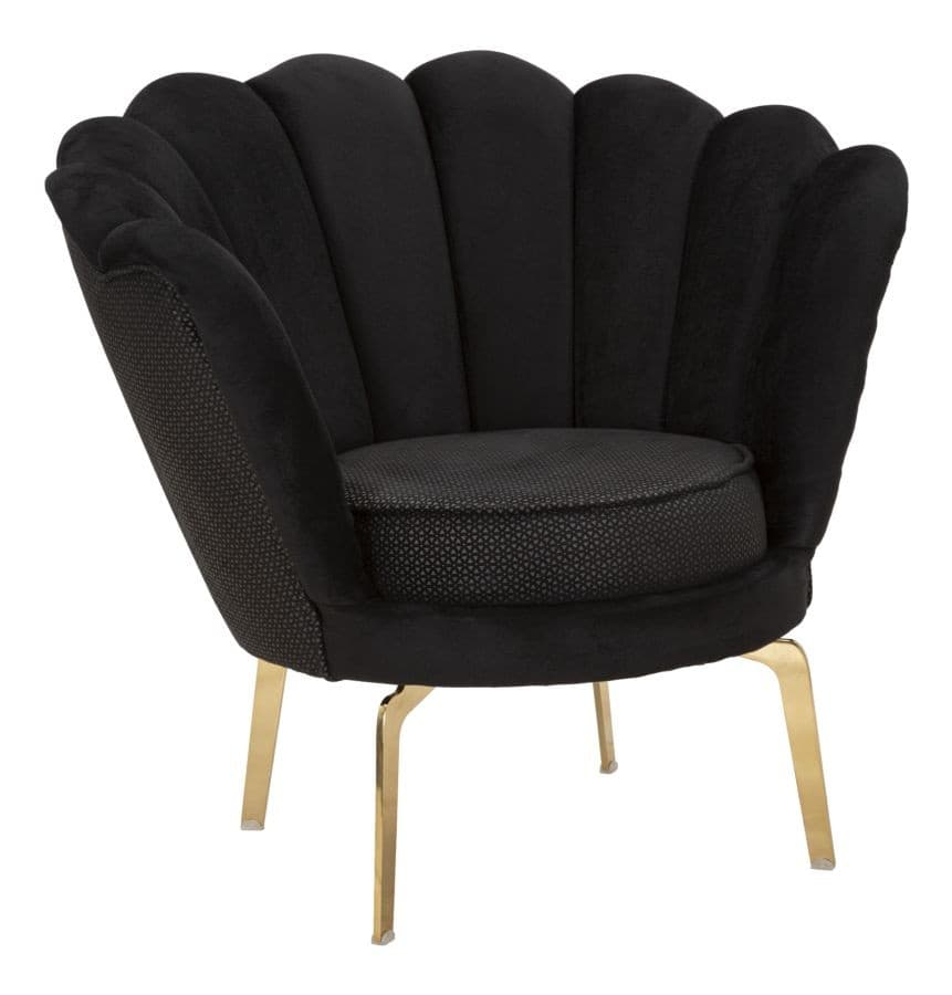 Art deco čalouněné prošívané křeslo Perla se sametovým potahem ve tvaru mušle se kovovými nožičkami 83 cm