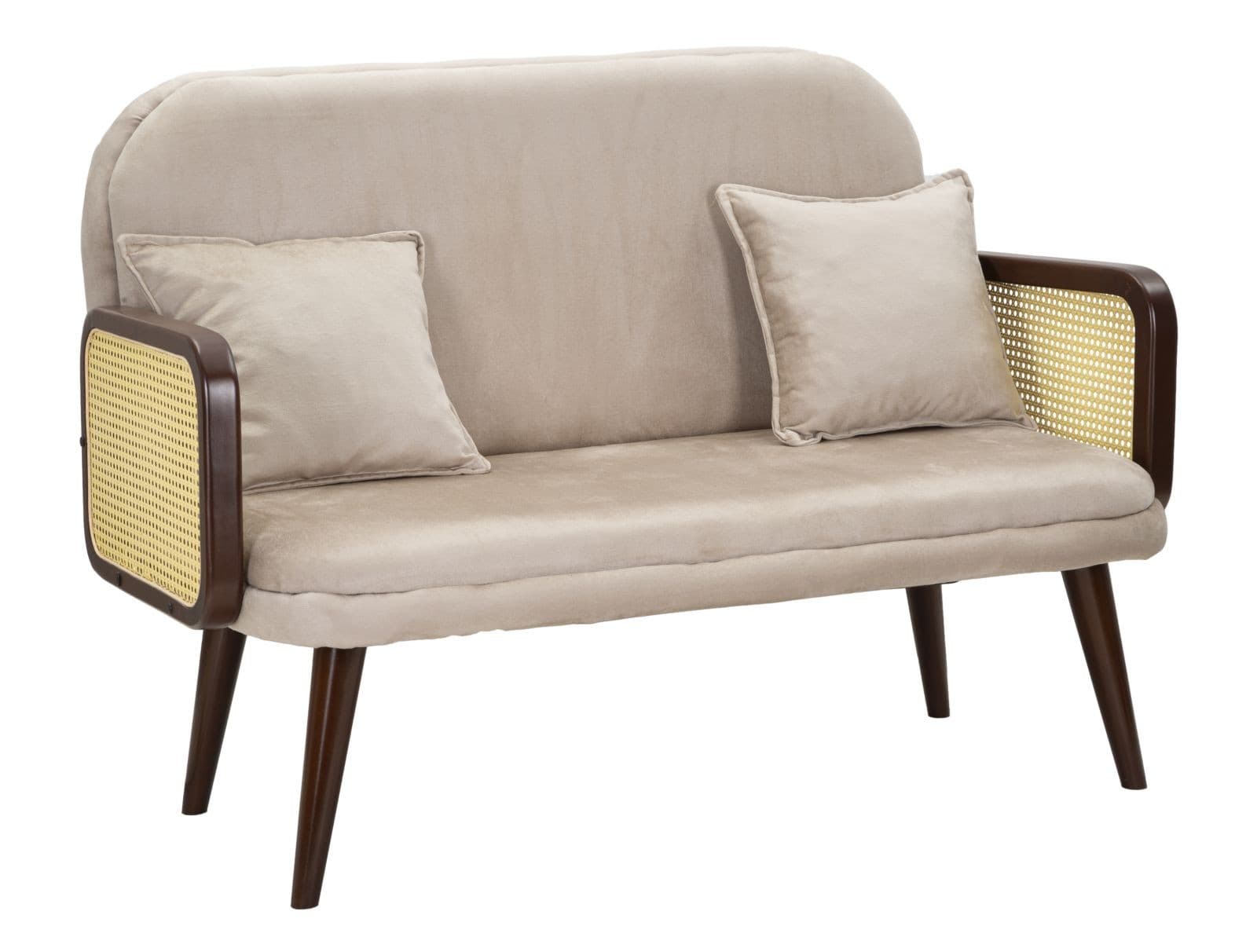 Designová retro dvoumístní ratanová sedačka Salov s sametovým potahem s venkovským výpletem 131 cm