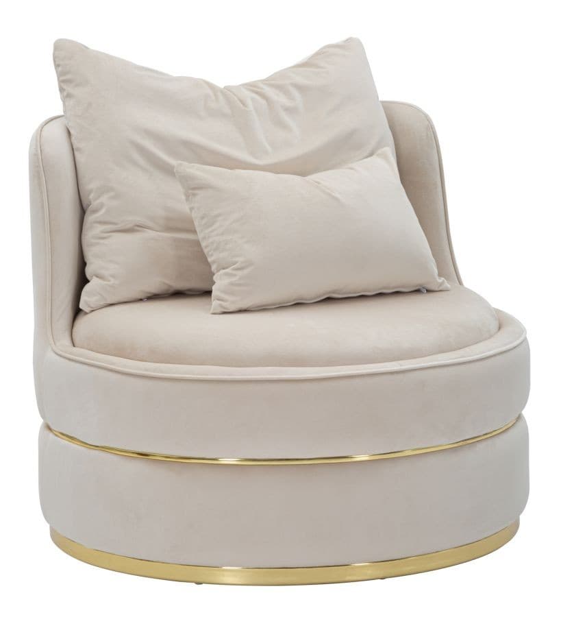 Designové křeslo Prestige v glamour stylu kulatého tvaru se dvěma polštáři 84 cm, Béžové