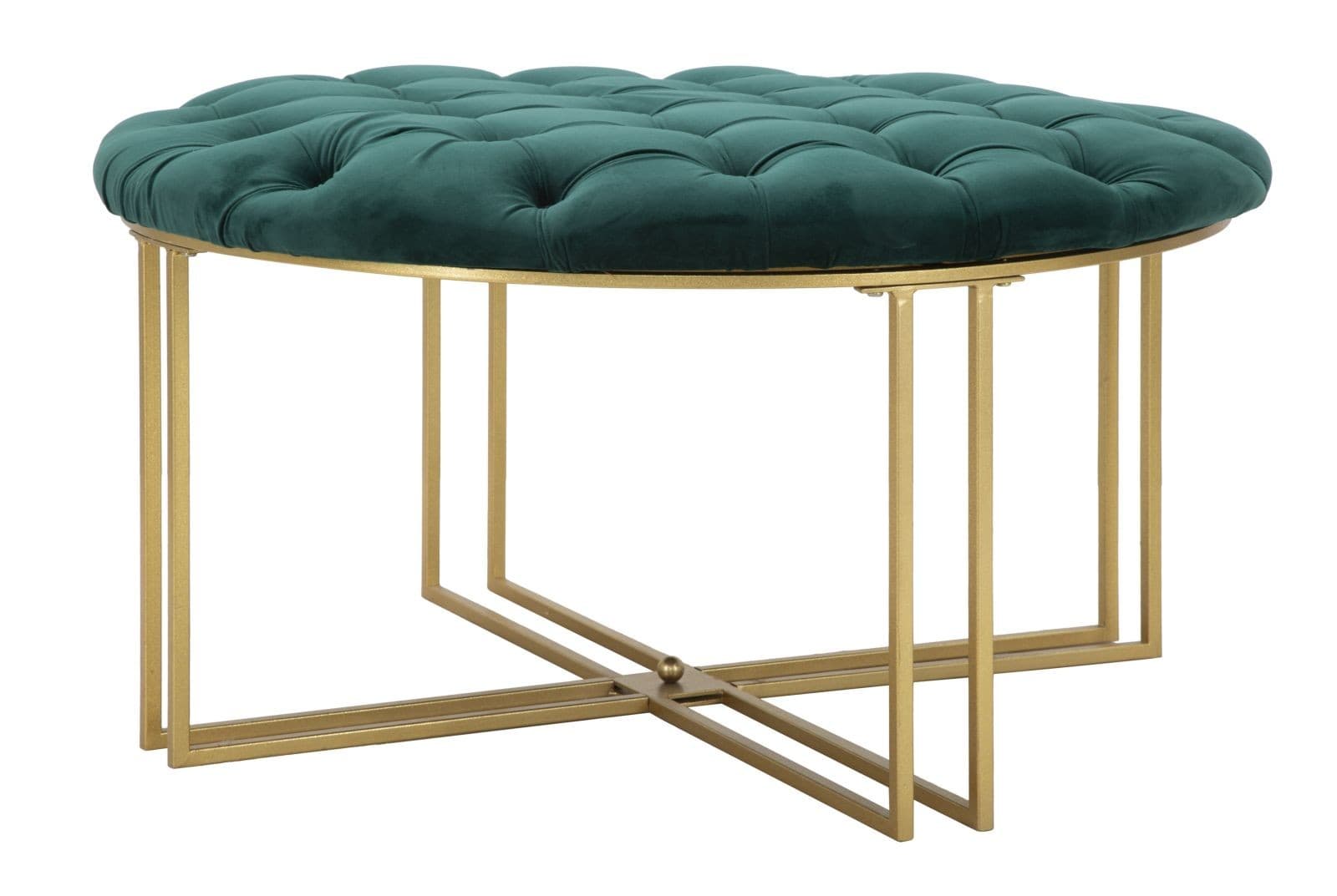 Designová art deco kulatá taburetka Smeraldina se kovovou podstavou a potahem 49 cm