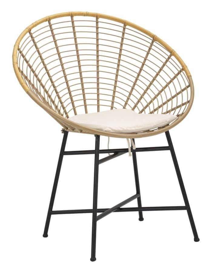 Etno atypické kovovékřesloLania s oblým opěradlem s nožičkami s polštářem s ratanovým designem 88 cm, Hnědé
