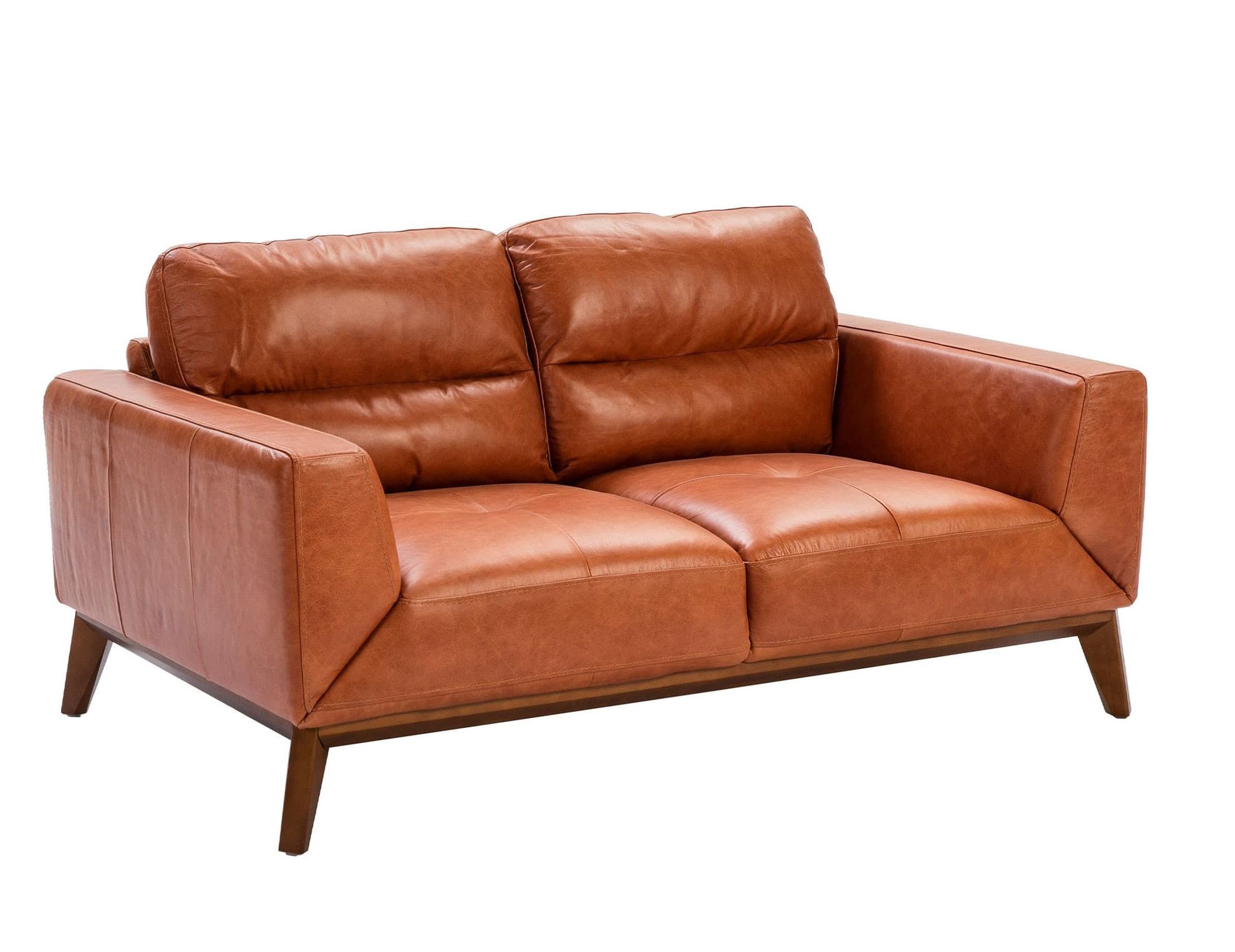 Luxusní moderní dvousedačka Vita s potahem z kůže a dřevěnými nožičkami 159 cm