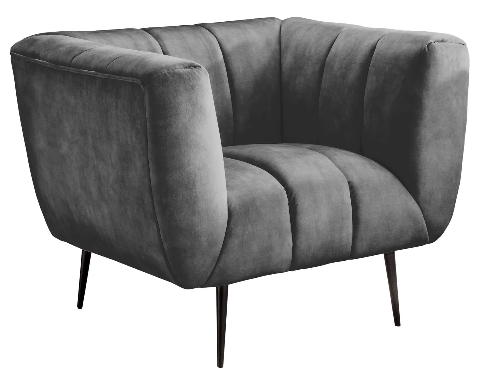 Moderní industriální křeslo Obsidian s sametovým čalouněním a kovovými nožičkami 106 cm
