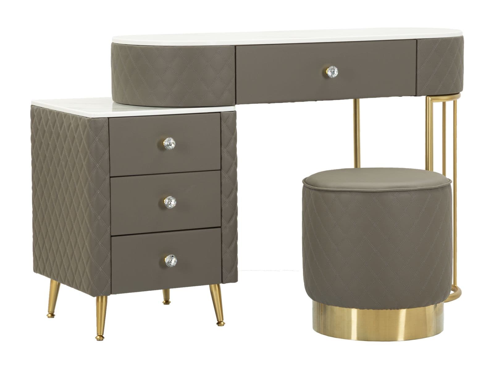 Glamour toaletní sestava Glamia Tapisé s čalouněním z ekokůže s diamantovým vzorem a mramorovou deskou 120 cm