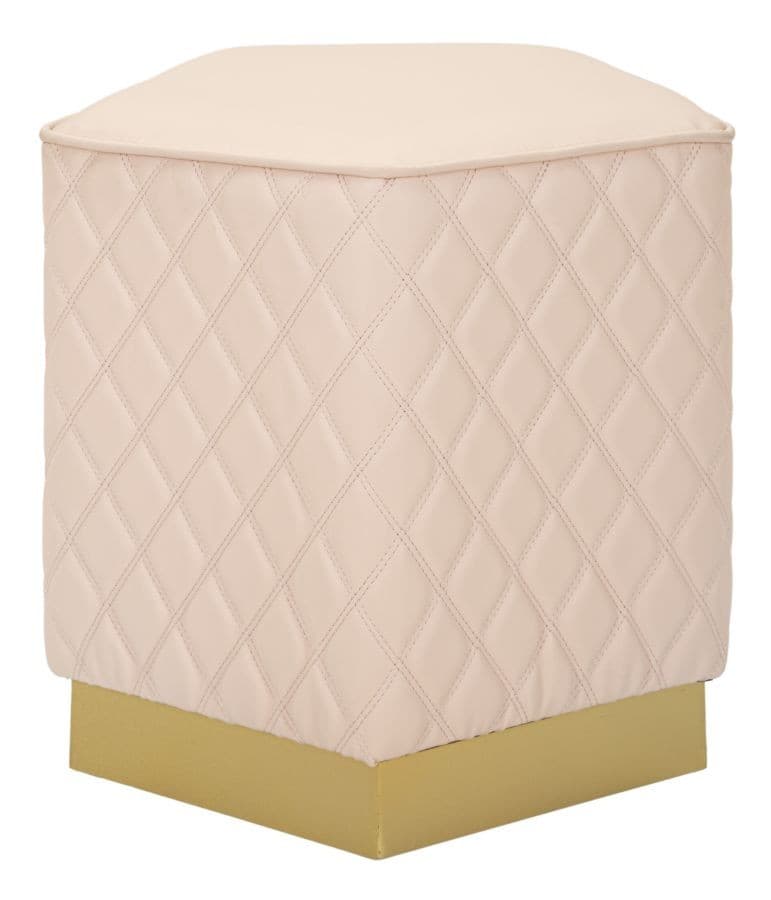 Art deco čalouněná pětiúhelníková kožená taburetka Glamia Tapisé s kosočtvercovým vzorem a detailem 38 cm