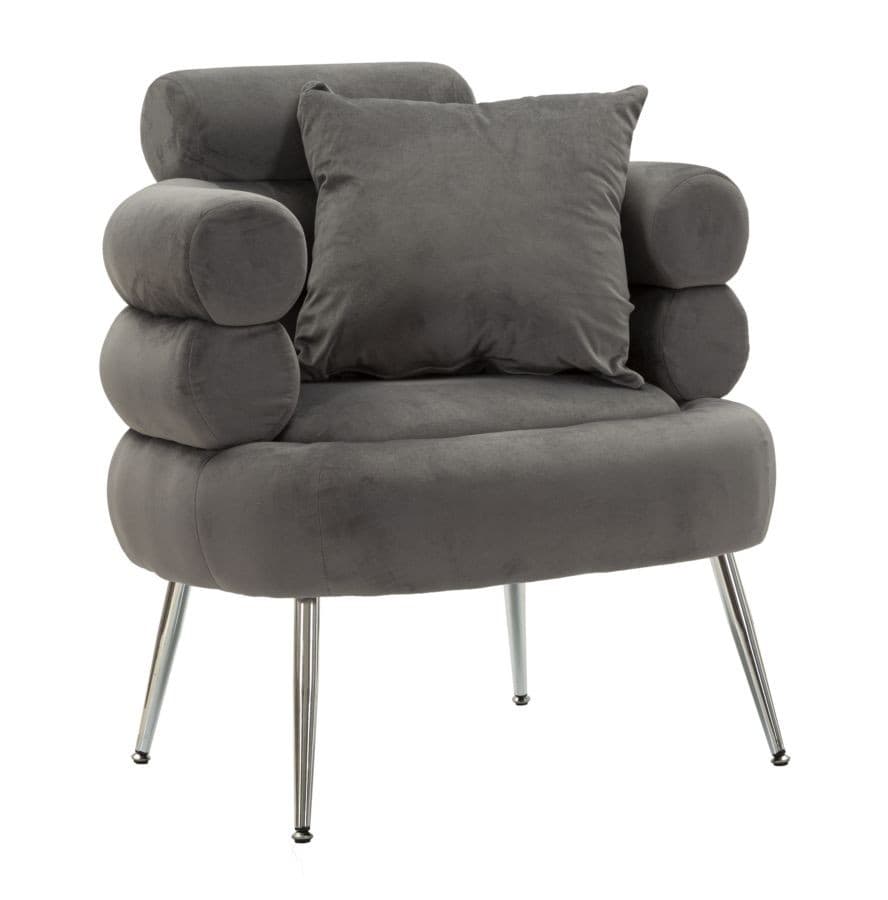 Moderní art deco křeslo Taglia s designovou opěrkou s sametovým potahem a chromovými nožičkami 85 cm