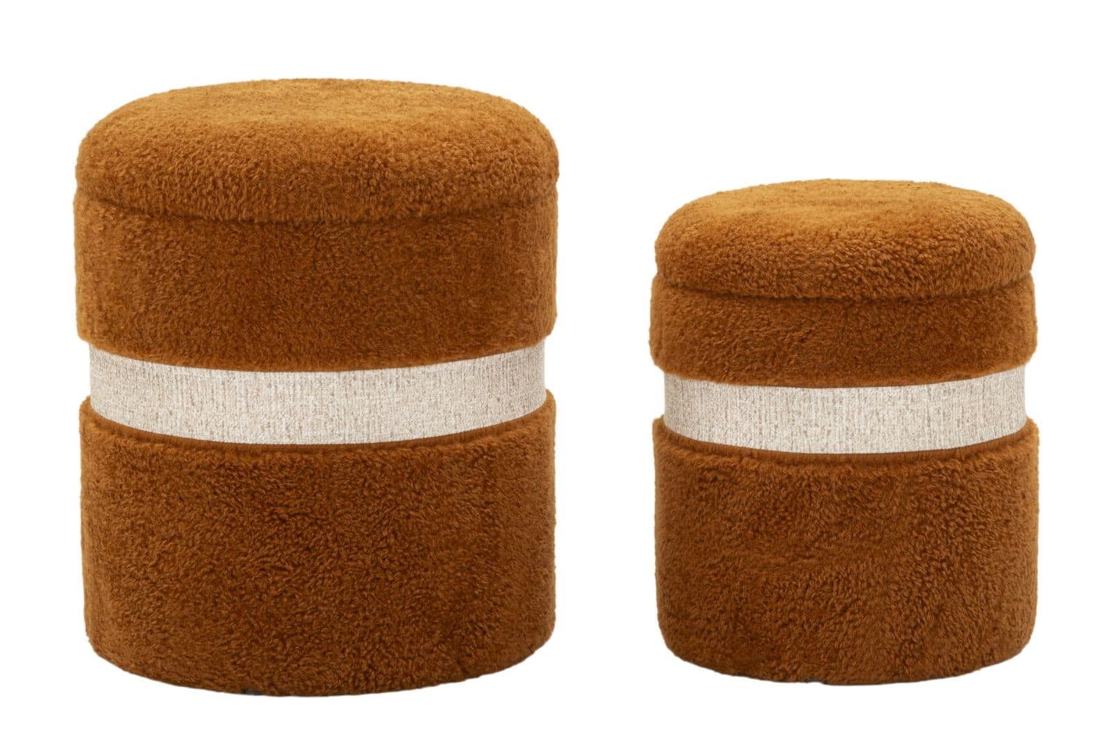 Moderní set kulatých čalouněných taburetek Mendy s úložným prostorem s pasem 47 cm