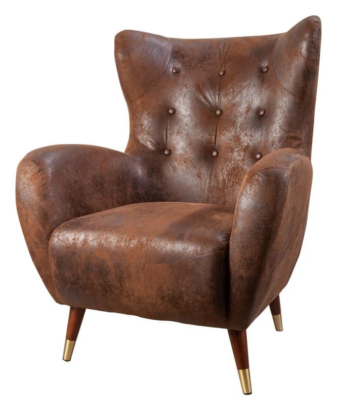 Stylové art deco kožené ušákové křeslo Bolte s čalouněním a prošívaným potahem se detaily 106 cm