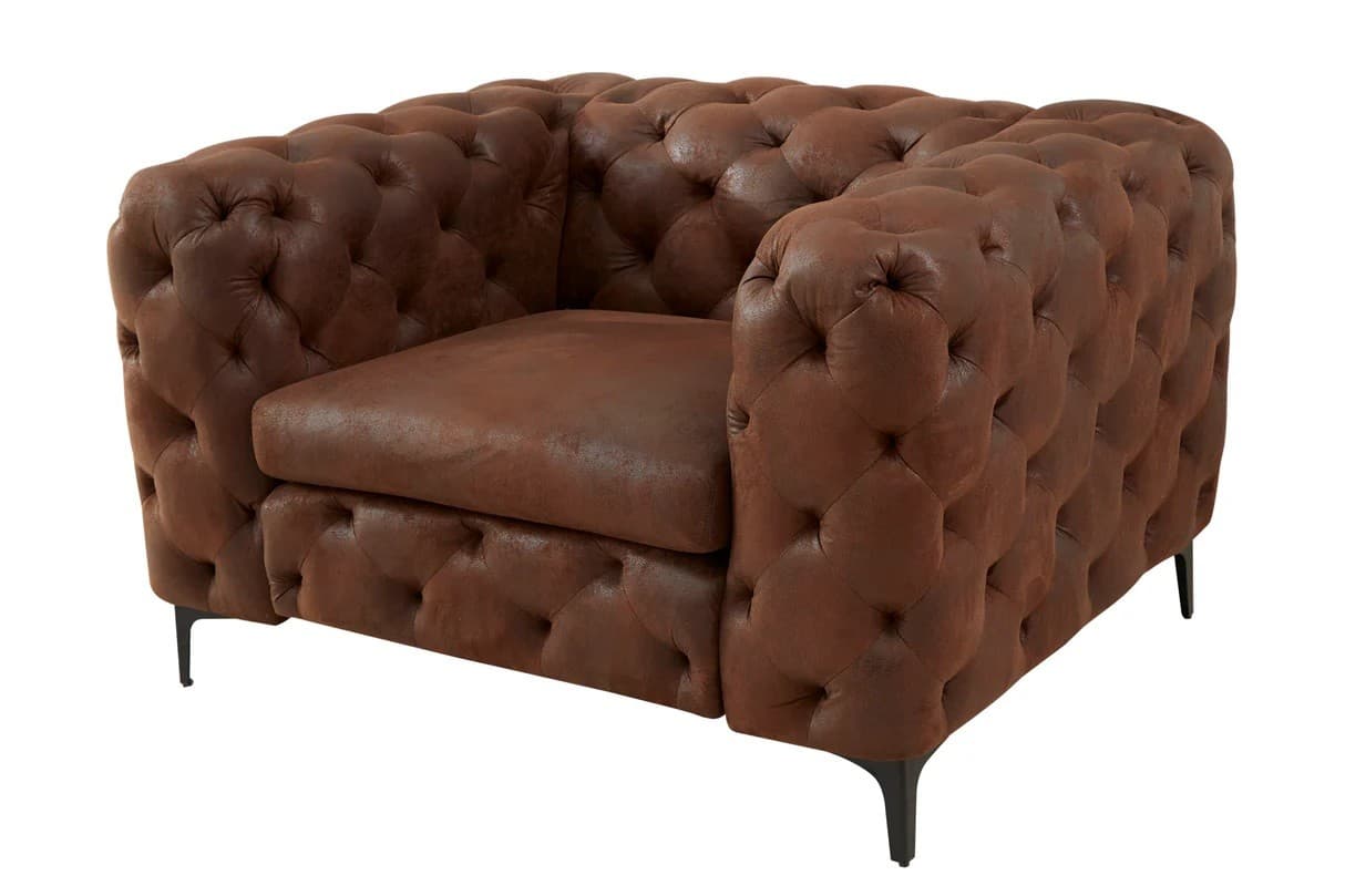 Chesterfield kožené prošívané křeslo Modern Barock s mohutnými opěrkami a kovovými nožičkami 120 cm