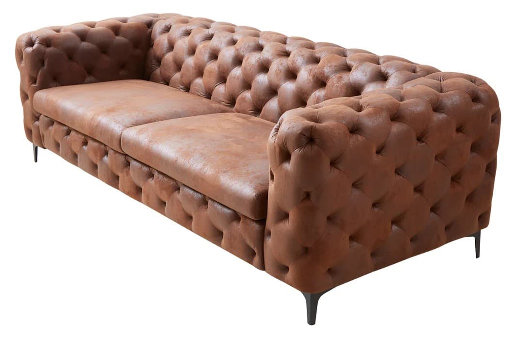 Luxusní chesterfield kožená prošívaná třímístná sedačka Modern Barock s kovovými nožičkami 235 cm