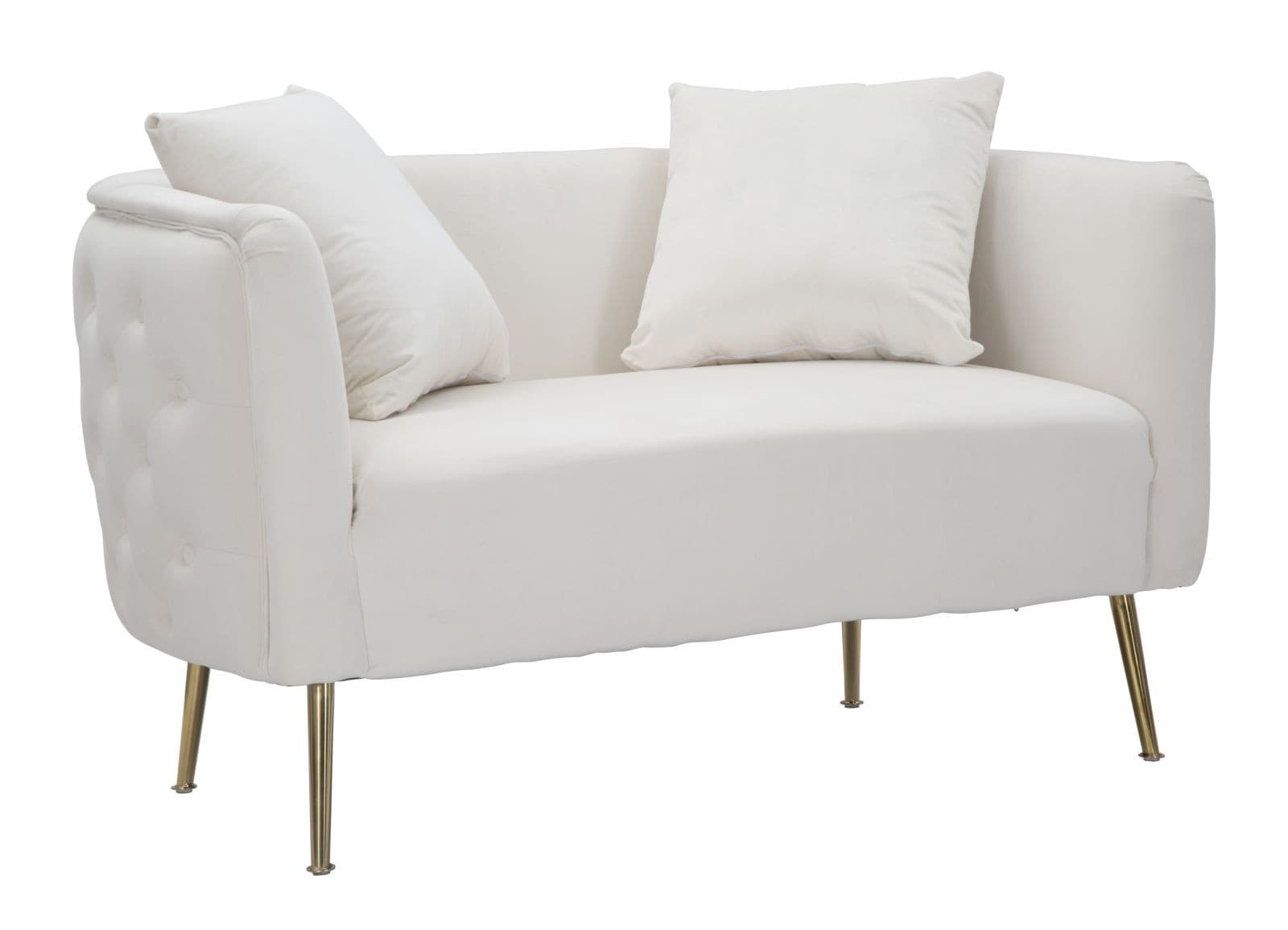 Art deco obdélníková čalouněná sametová dvoumístná sedačka Lienne a oblými opěrkami na kovových nožičkách 127 cm