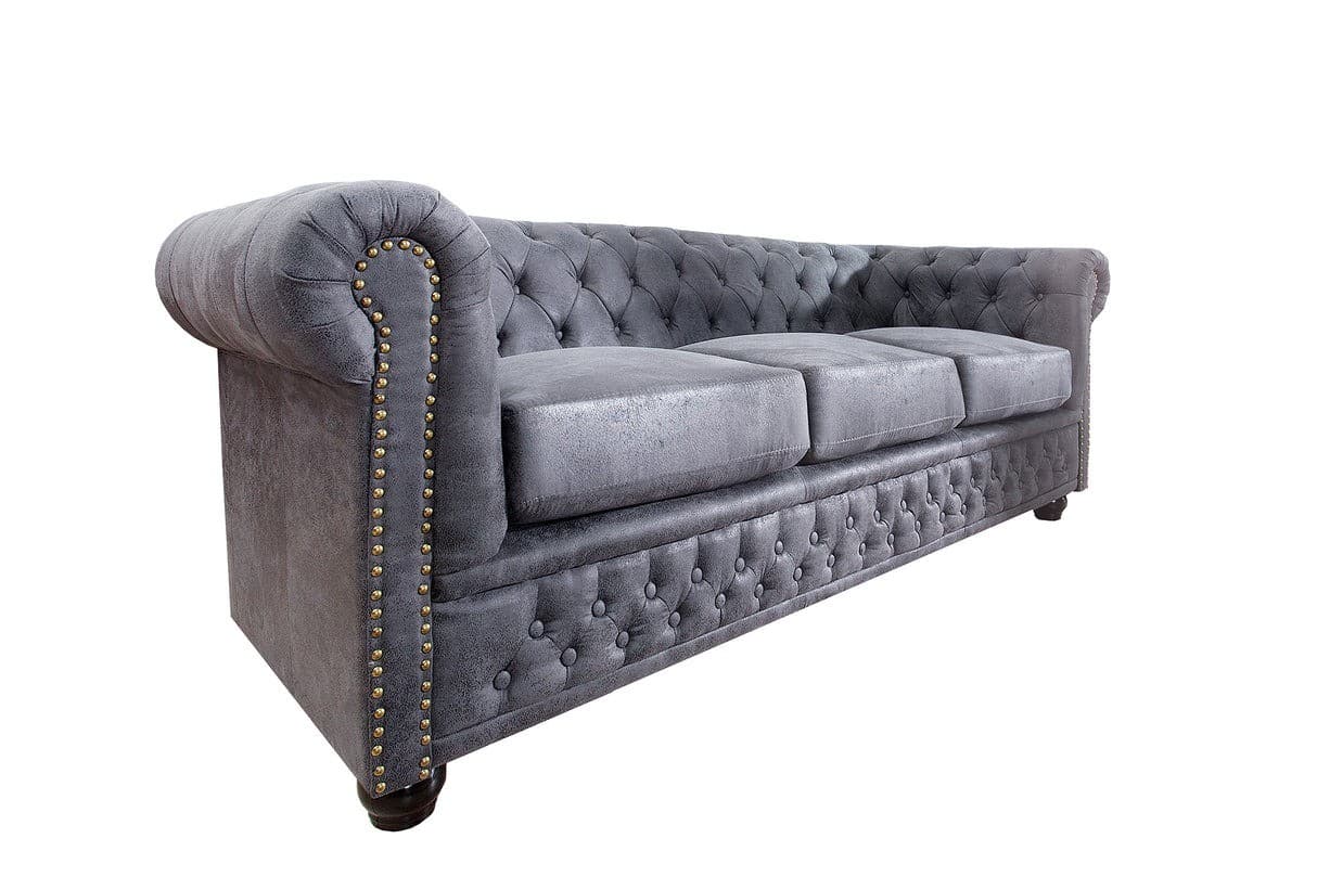 Luxusní chesterfield kožená třímístná čalouněná sedačka Chesterfield Grau se nýty 200 cm