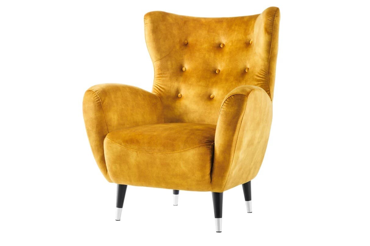 Art deco křeslo Bolte s sametovým potahem a vysokou zádovou opěrkou s designem ušáku 106 cm