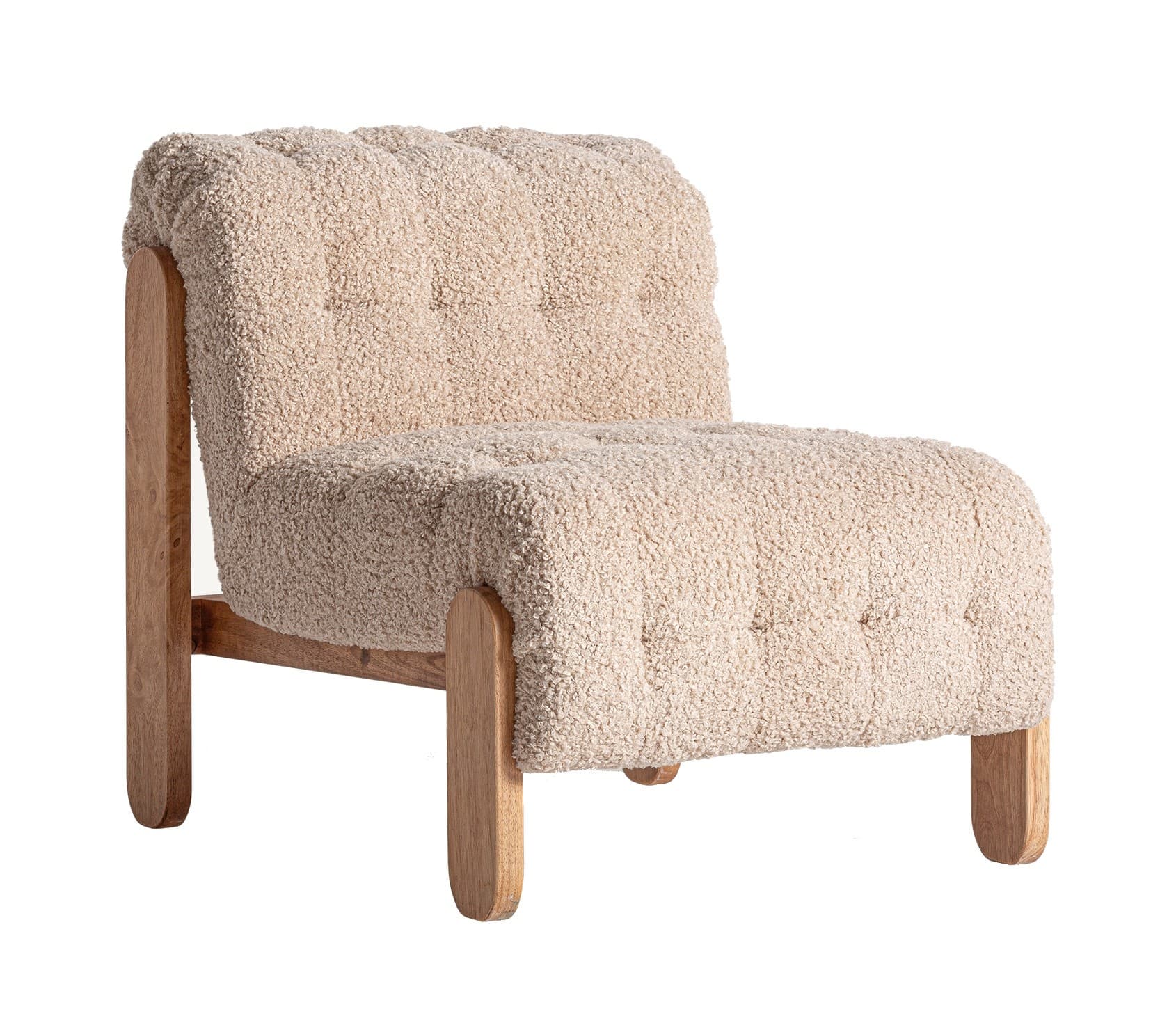 Luxusní retro křeslo Aliona s bouclé potahem a masivní dřevěnou konstrukcí 89 cm