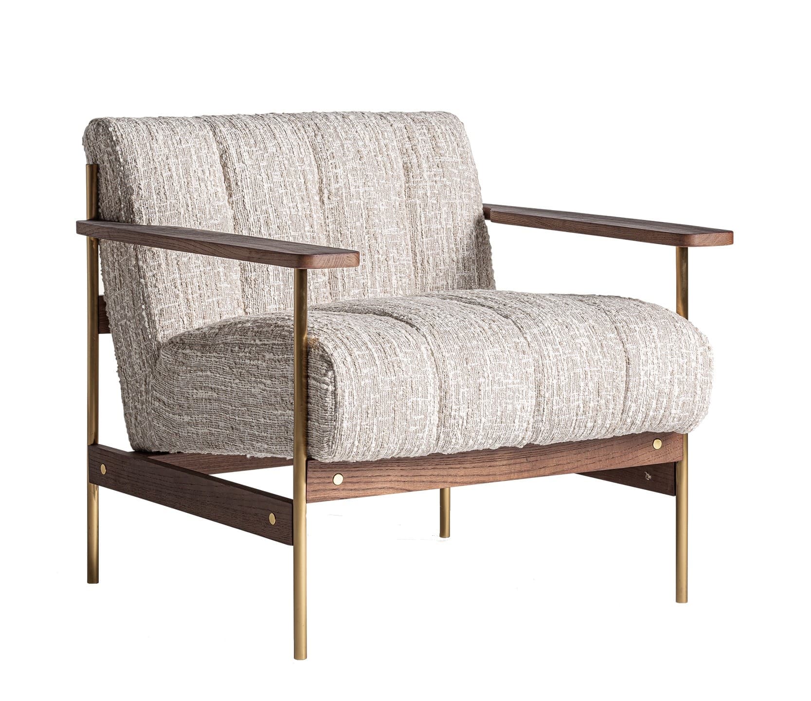 Luxusní art deco křeslo Halor s čalouněním a konstrukcí ze kovu a tmavého dřeva 72 cm