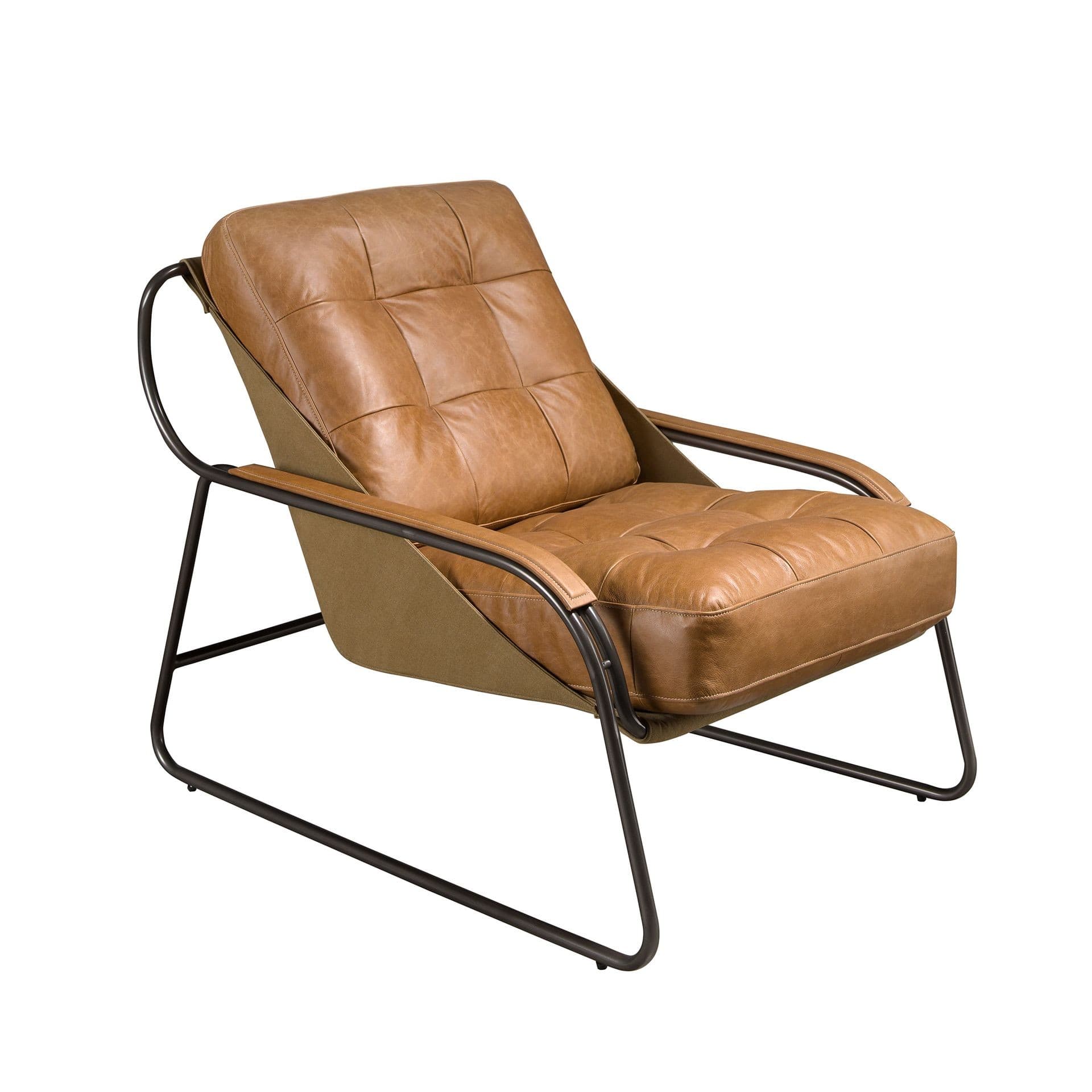 Luxusní designové křeslo Rotho s potahem z kůže s prošíváním a štíhlou tmavou kovovou konstrukcí 72 cm