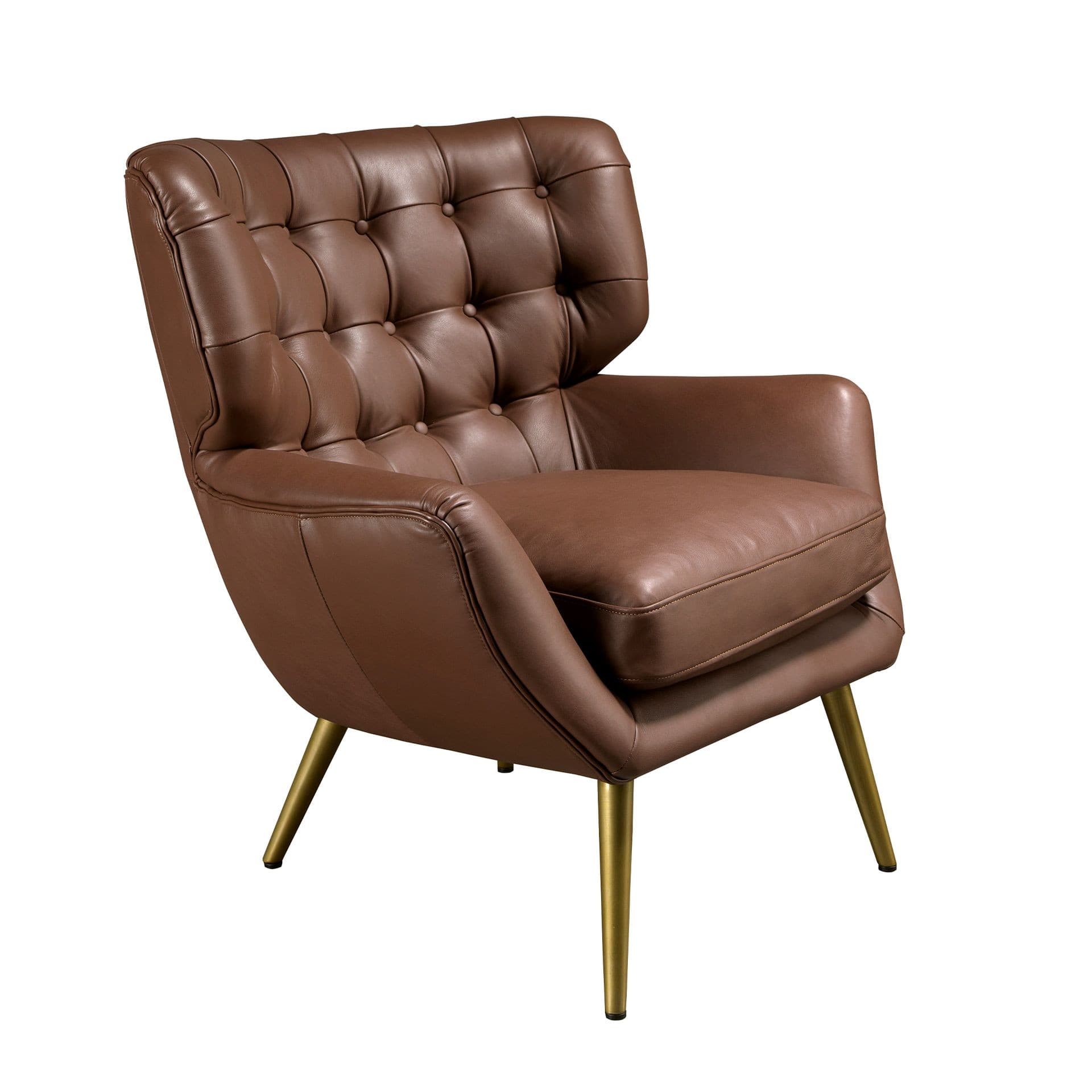 Luxusní moderní křeslo Sayron s tmavým potahem z kůže s chesterfield prošíváním a nohama 85 cm