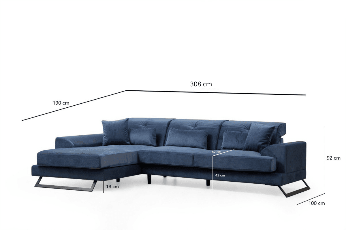 Rohová sedací souprava Frido 308 cm, Modrá levá, levá strana 2