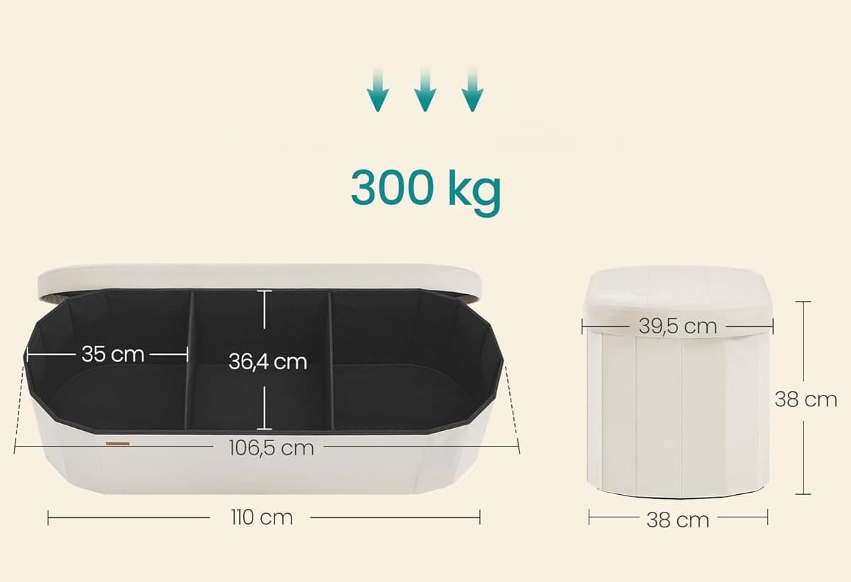 Taburet s úložným prostorem Pekys 110 L samet, Krémový 2