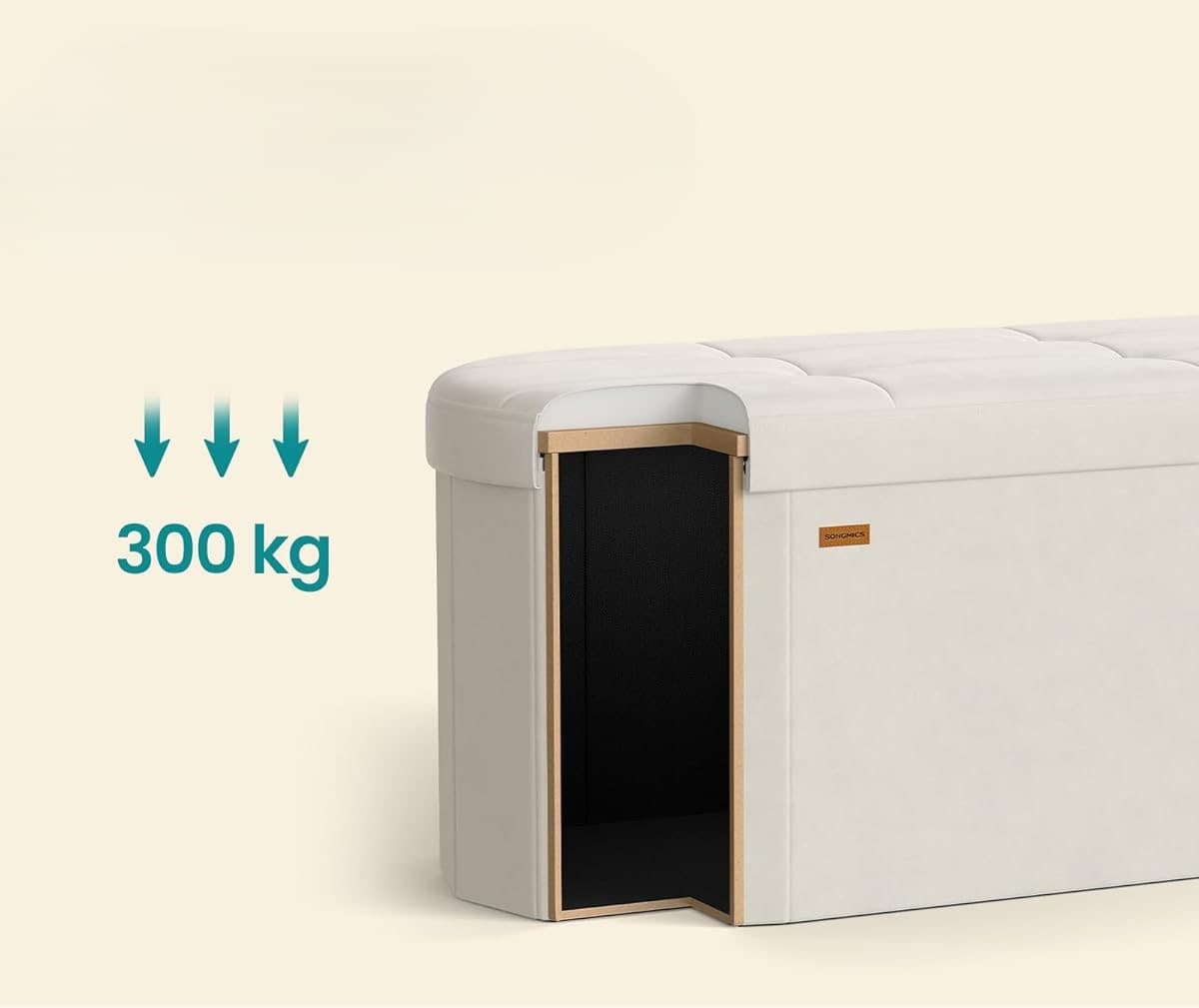 Taburet s úložným prostorem Pekys 110 L samet, Krémový 4