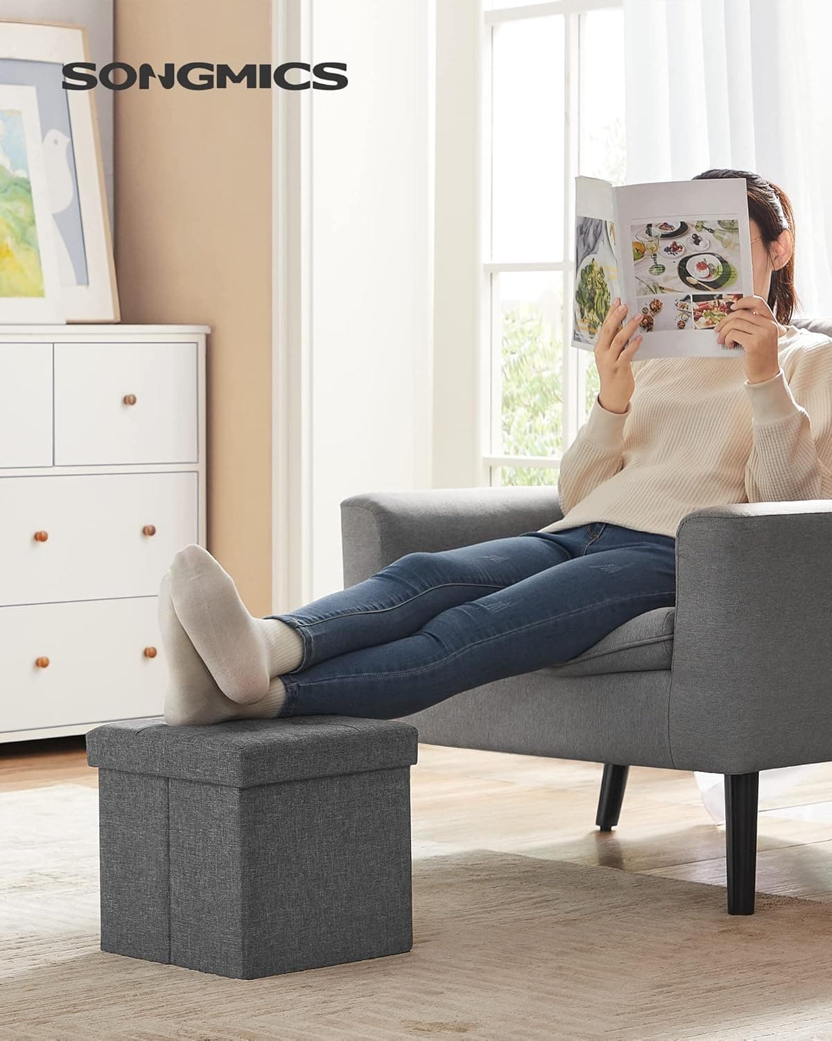 Taburet s úložným prostorem Nestro 30 cm, Šedý 7