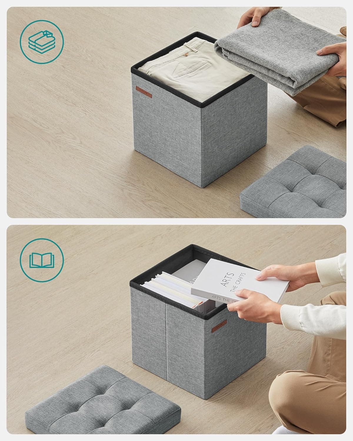 Taburet Nestro s úložným prostorem 30 cm, Světle šedý 3